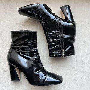 Jimmy Choo Black Patent Leather Block Heel Ankle Boot Women EU 36.5 US 6.5 Chic